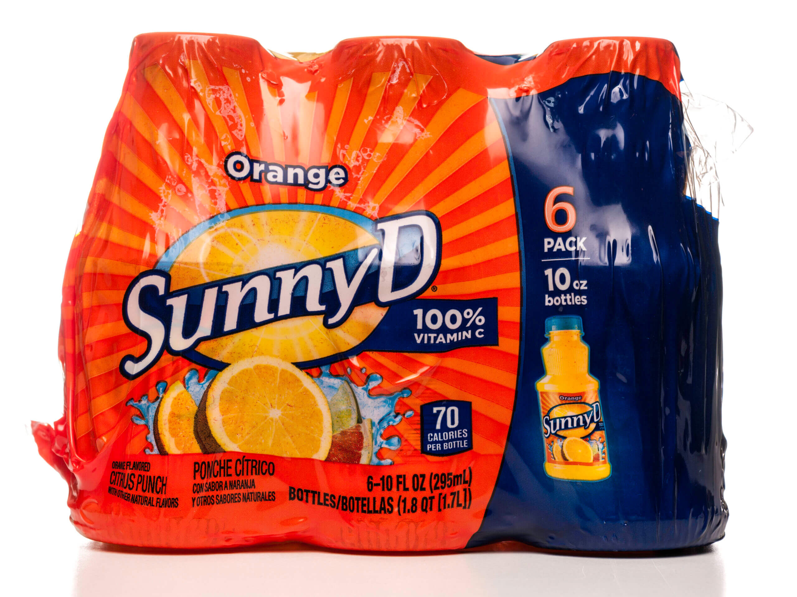 Miami, USA - October 03, 2013: SunnyD Orange citrus punch 10 OZ bottles 6 pack. SunnyD brand is owned by Procter & Gamble