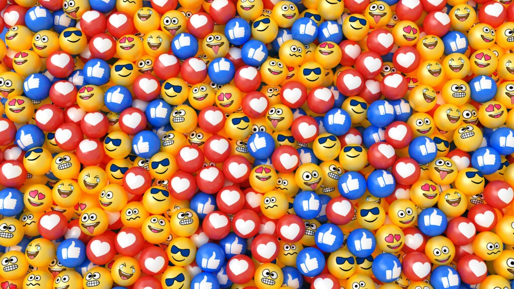 Social media icon background. Emoji with different faces expression.