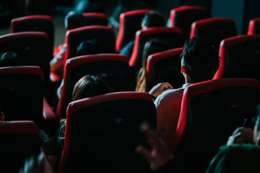 rear view of audience in cinema