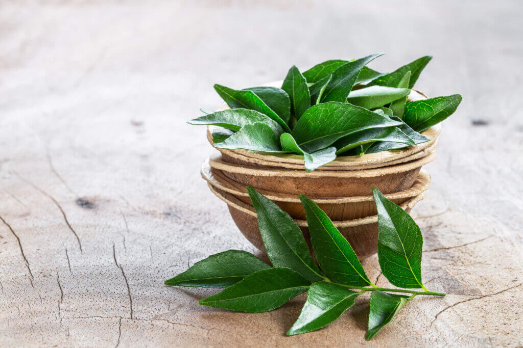 bowl of curry leaves