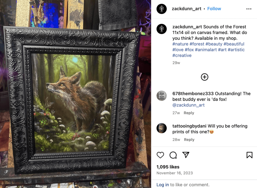 instagram post of framed art of fox