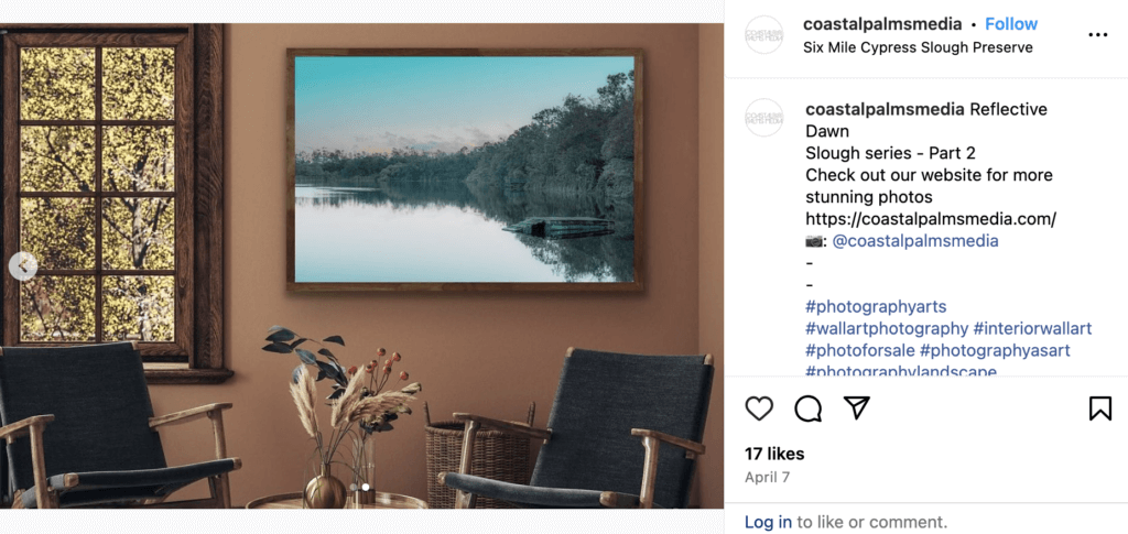 landscape photography on the wall, posted on instagram