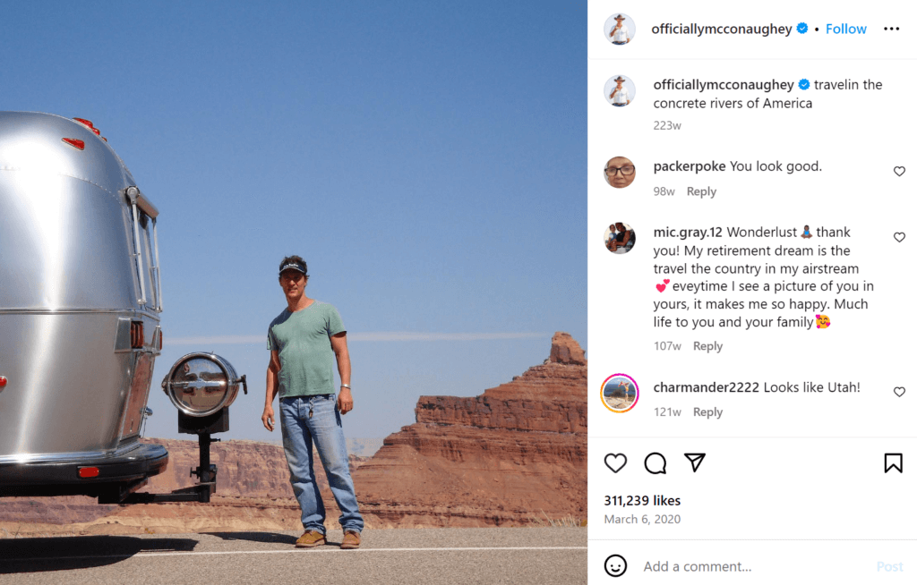 Matthew McConaughey with Airstream trailer