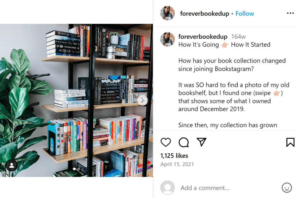 Books stacked on an industrial shelf arranged by size and shape. 