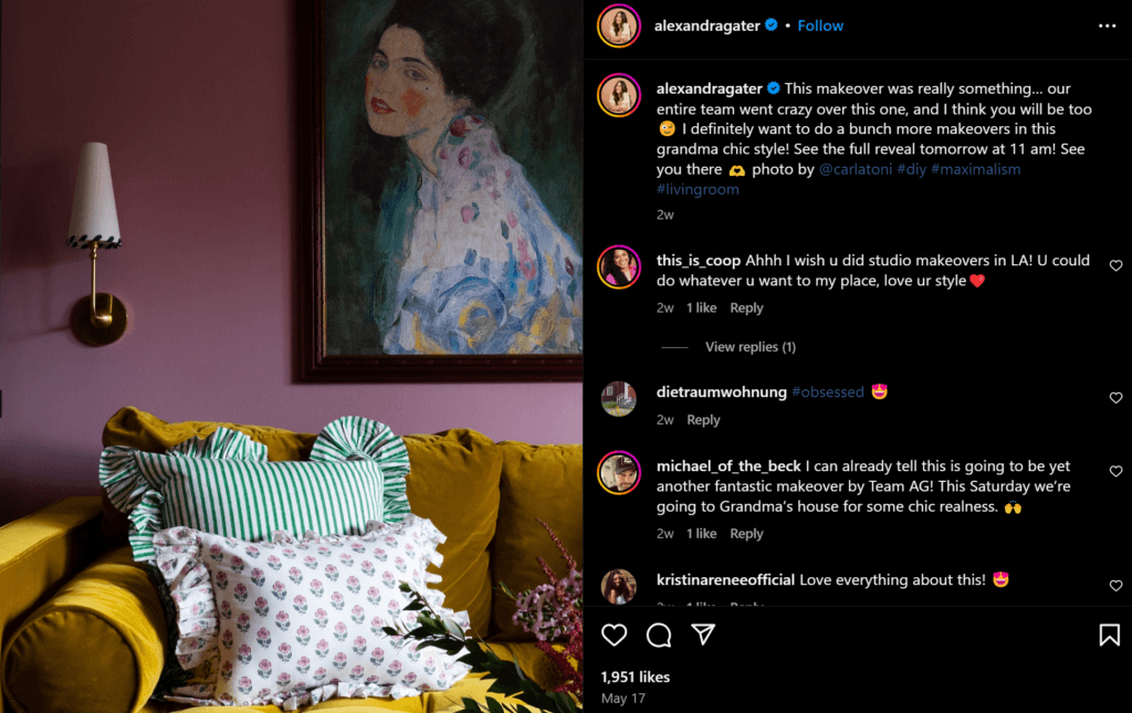 Maximalist decor example from Instagram