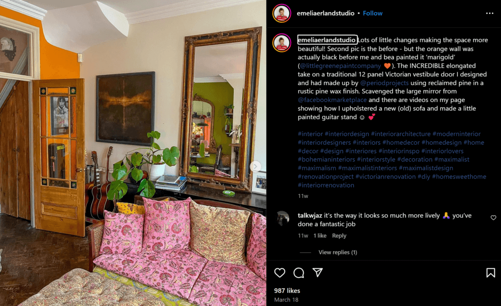 Maximalist decor example from Instagram