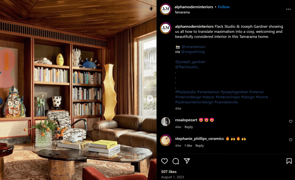 Maximalist decor example from Instagram