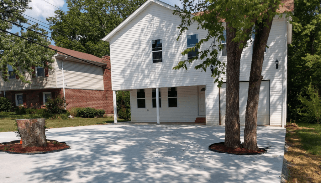 DIY driveway poured around trees