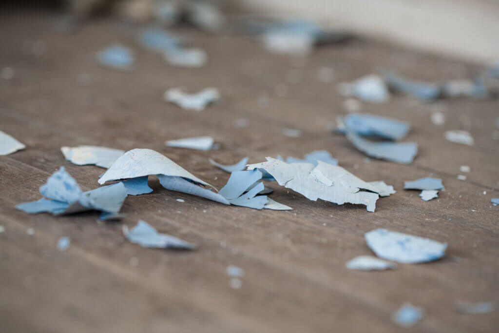 Paint chips on old hardwood floor