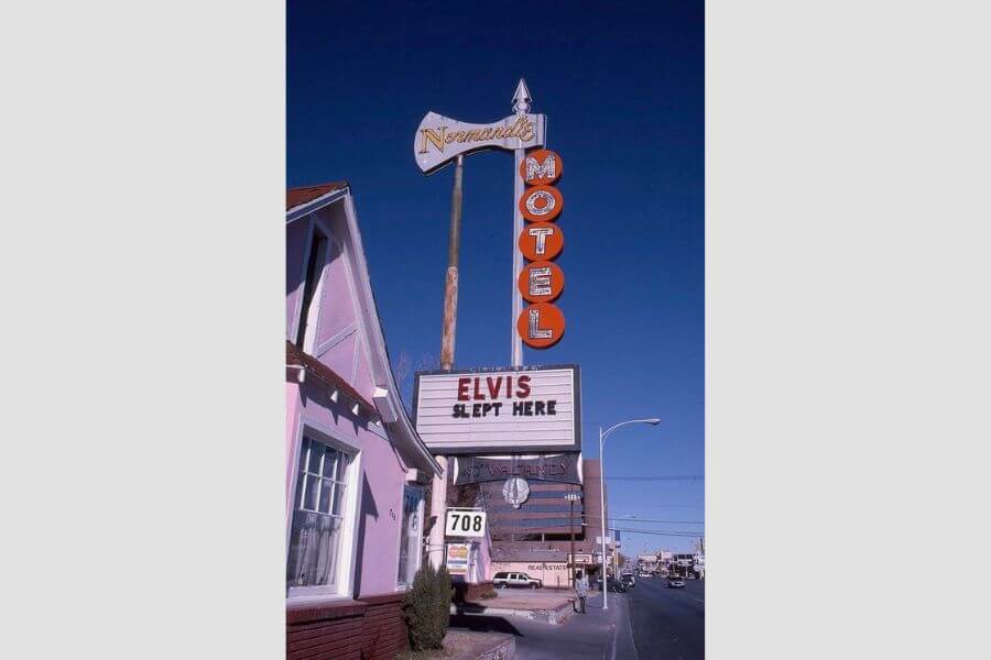 A 1970s hotel sign in Las Vegas that reads "Elvis Slept Here"