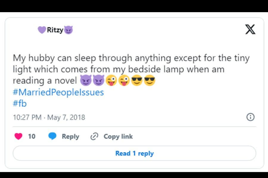 Tweet about a woman not letting her husban sleep