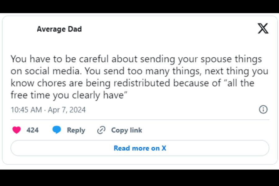 Tweet about sending stuff to your husband on social media