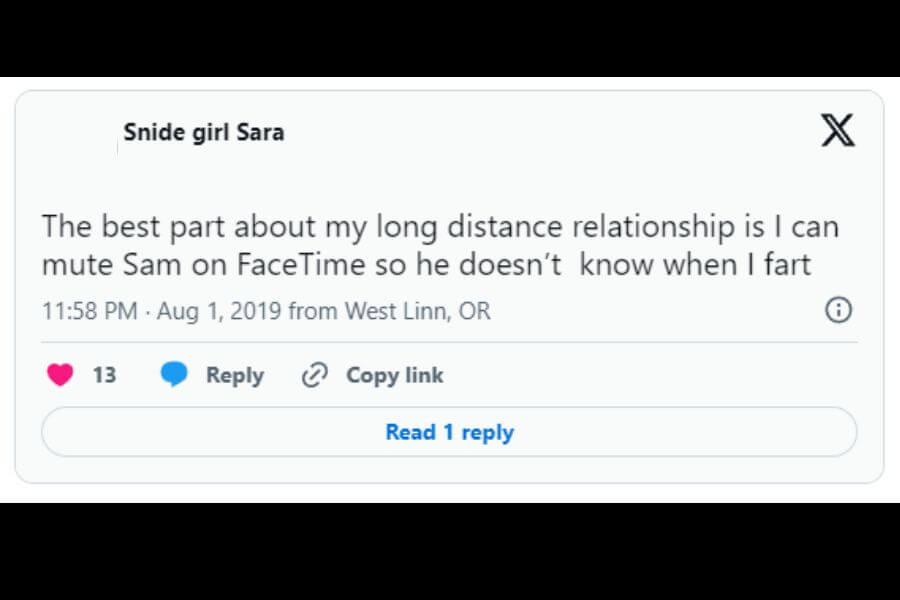 Tweet about farts and longdistance relationships