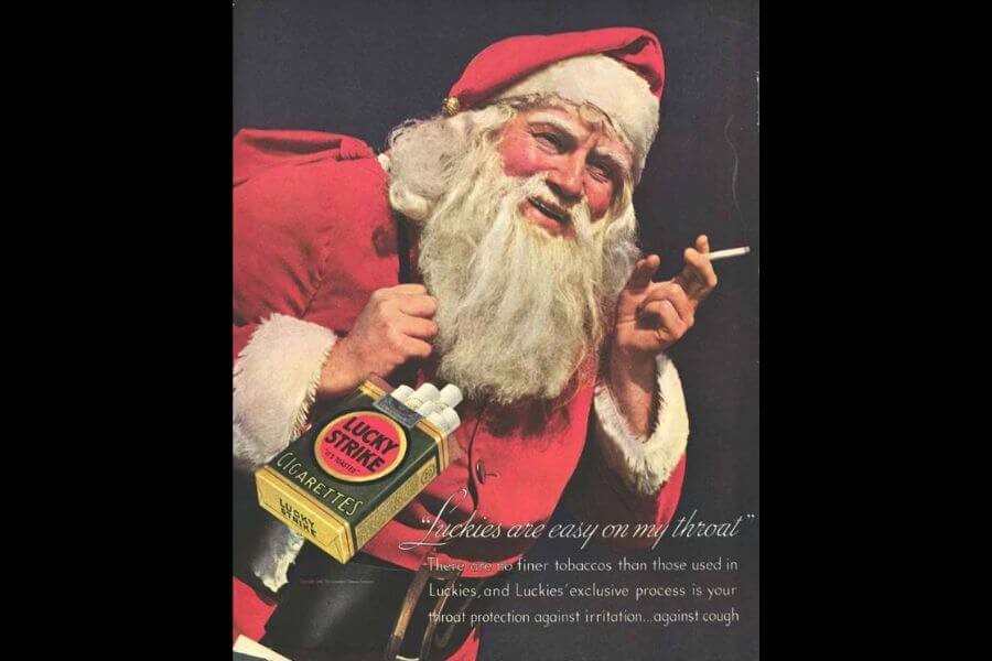 santa claus smoking on a vintage ad