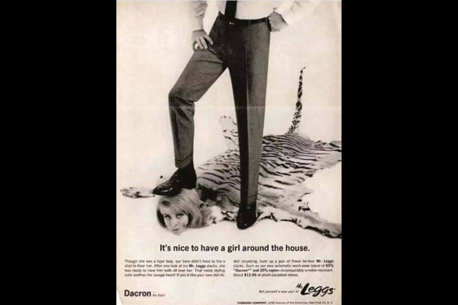 vintage carpet ad of a men standing over a women