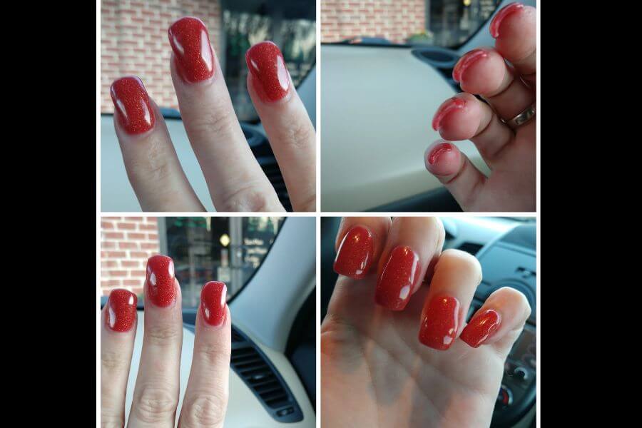 four pictures displaying a bad nail job