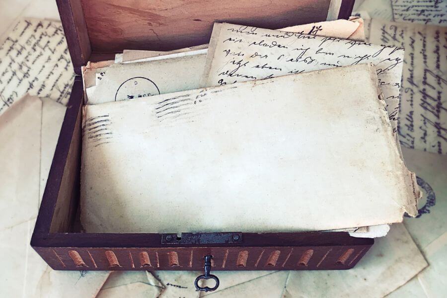 Old wooden box with vintage letters