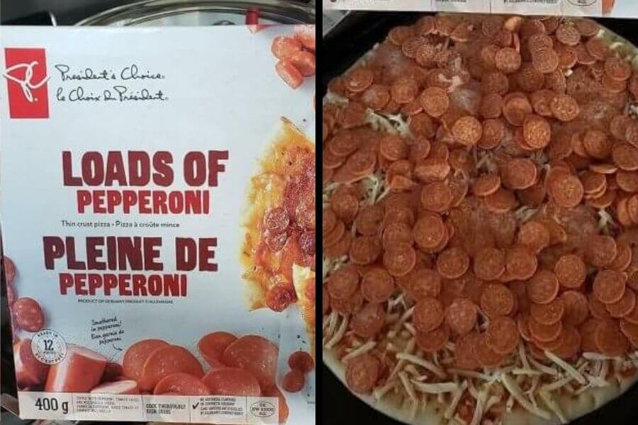 frozen pizza with lots of pepperoni