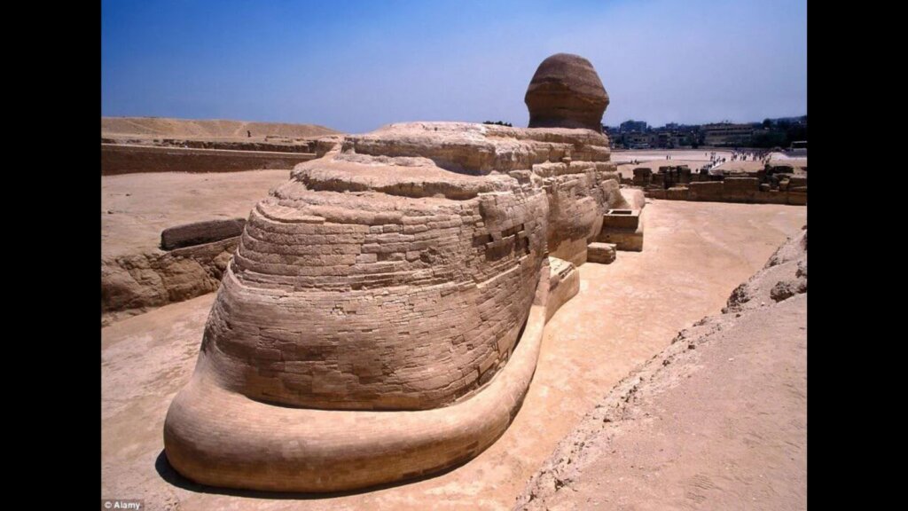 Back part of The Great Sphinx of Giza showing its tail.