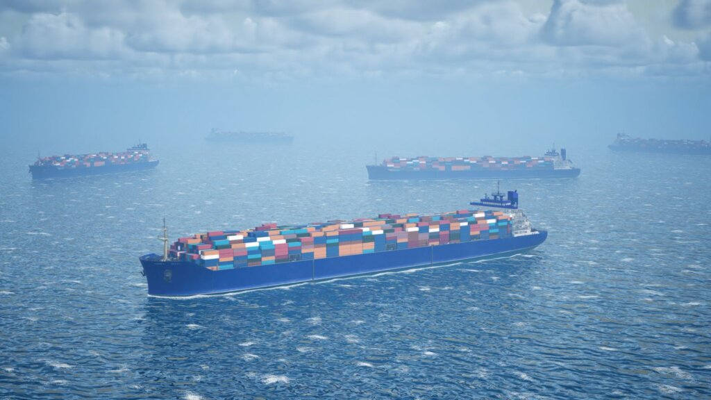 Container Ship, Industrial Ship, Cargo Container, Waiting ship on the sea.