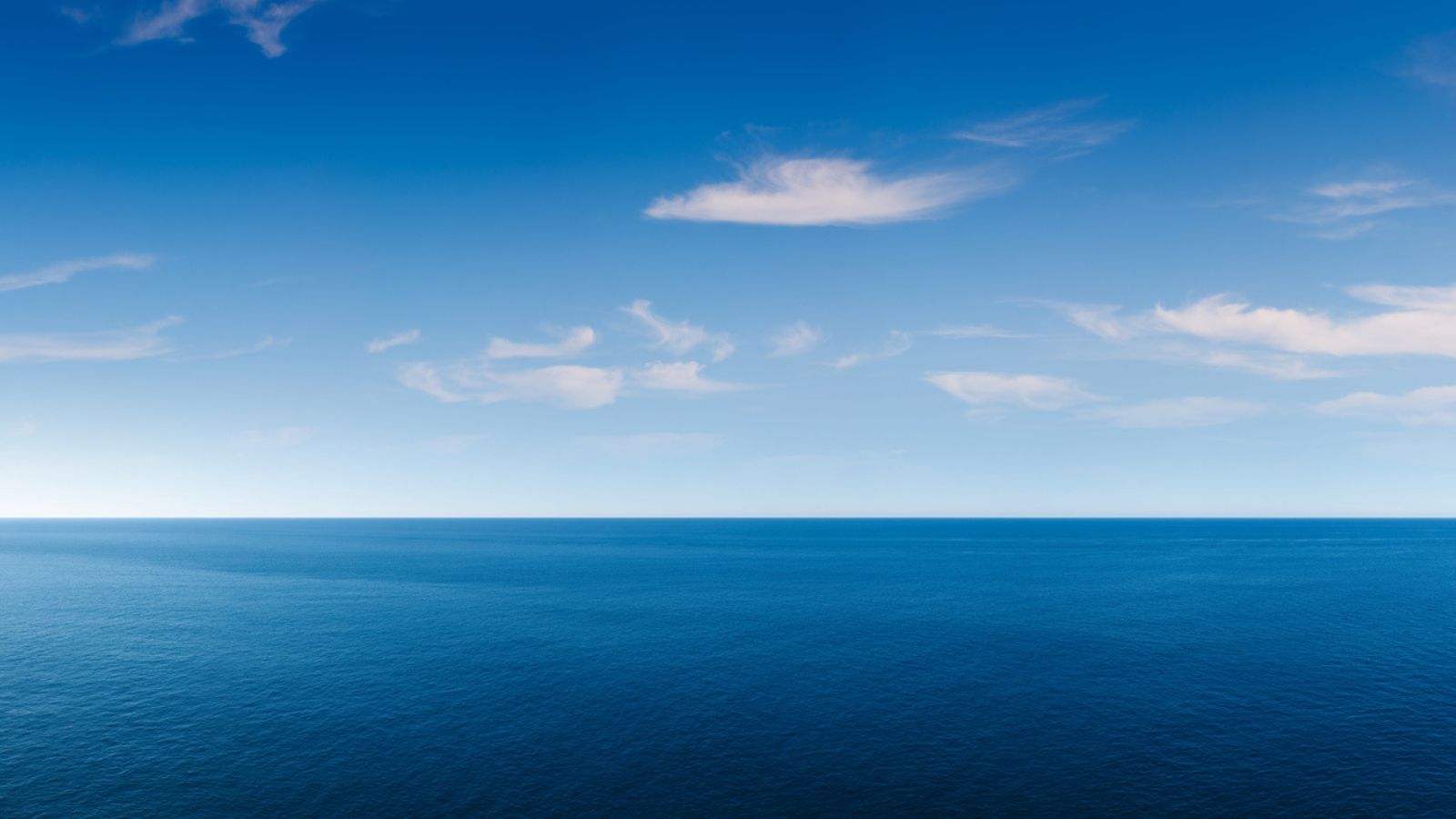 Broad view of the horizon and just a deep blue ocean and the sky.