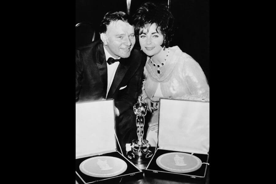 Richard Burton and Elizabeth Taylor with their Best Actor and Best Actress British Film Academy