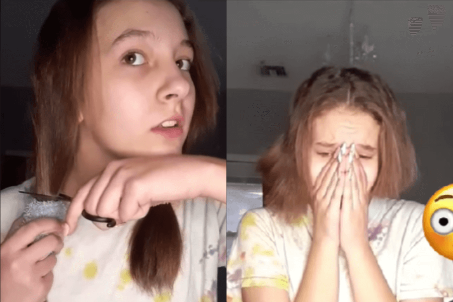 A bold attempt at a DIY haircut turns emotional as her confident snip leads to instant regret, leaving her with a shorter style—and a big reaction to match.