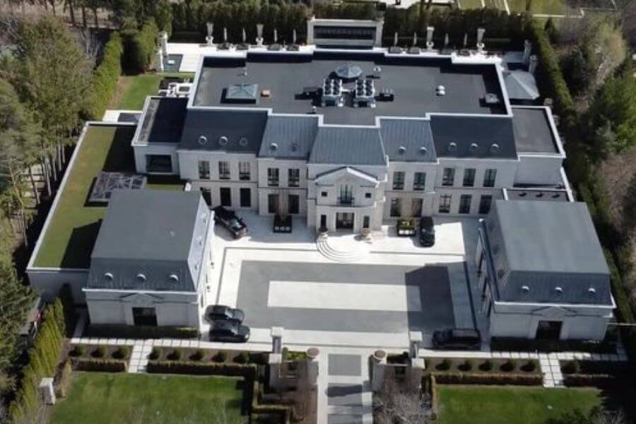 aerial view of a mansion