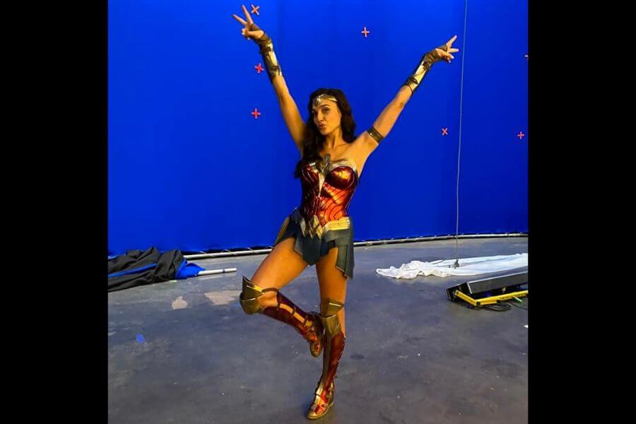 Gal Gadot on the set of Wonder Woman