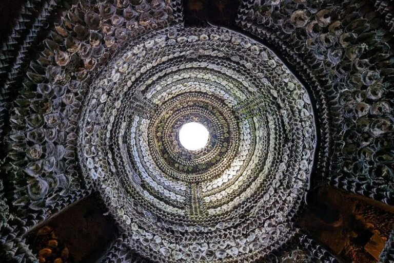 cave covered in shells