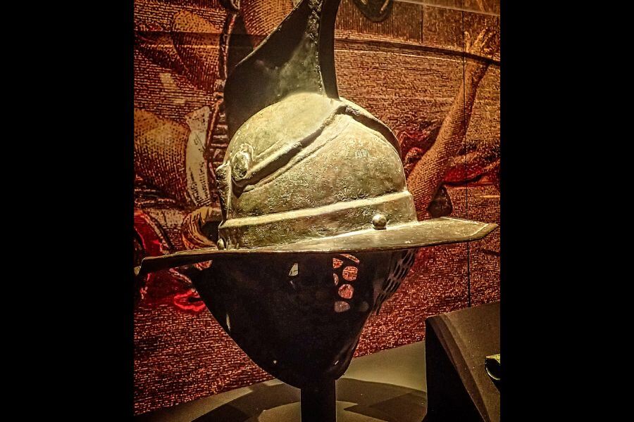 ancient helmet of a pompei gladiator