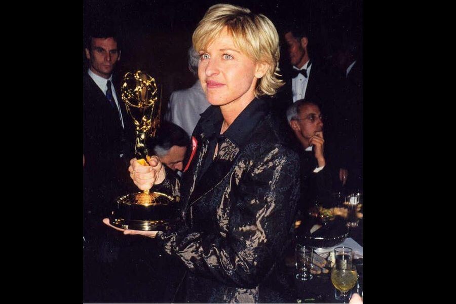 Ellen DeGeneres holding a gloden globe