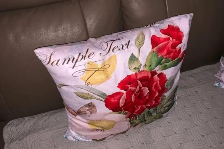 Pillow with "sample text" written on it