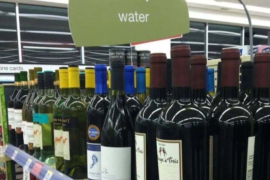 Wine on the water aisle at a supermarket