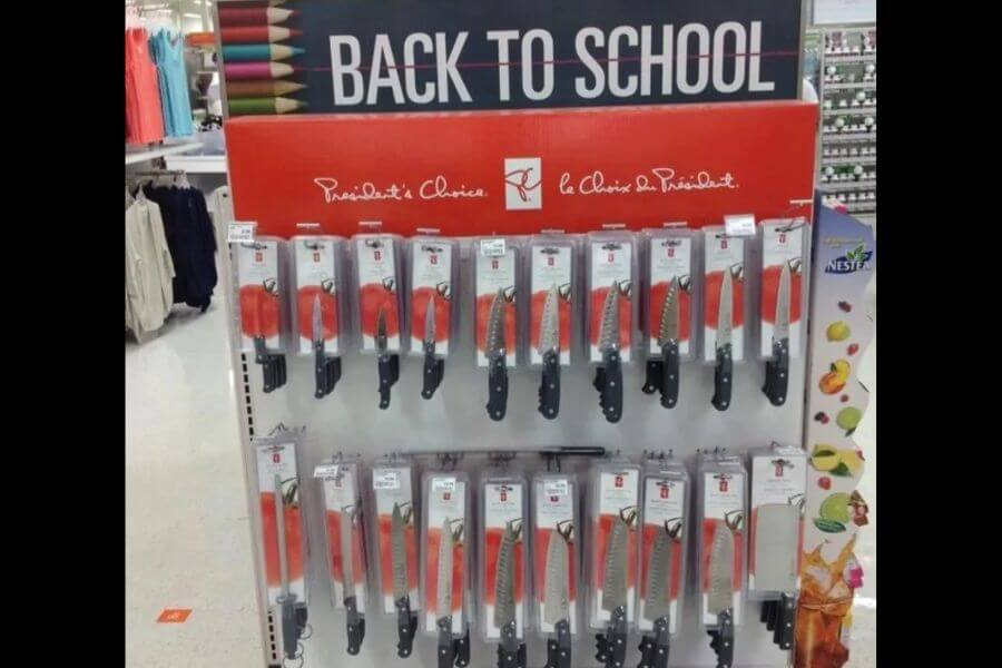 kitchen knifes in the back to school supermarket aisle