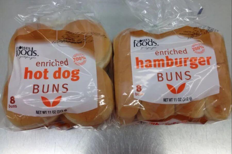 hot dog and burger buns inside plastic bags