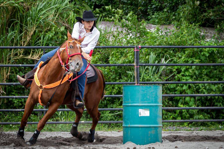 woman riding a horse in rodeo