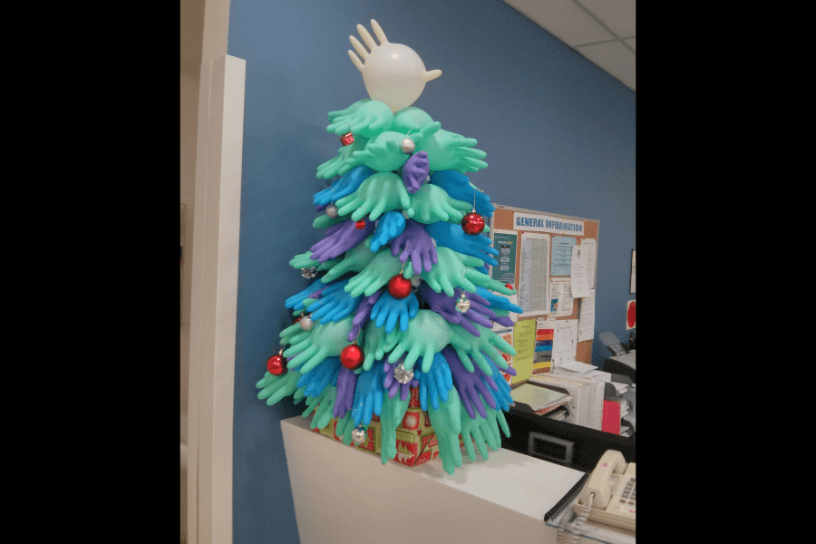 Christmas tree made of inflated surgical gloves