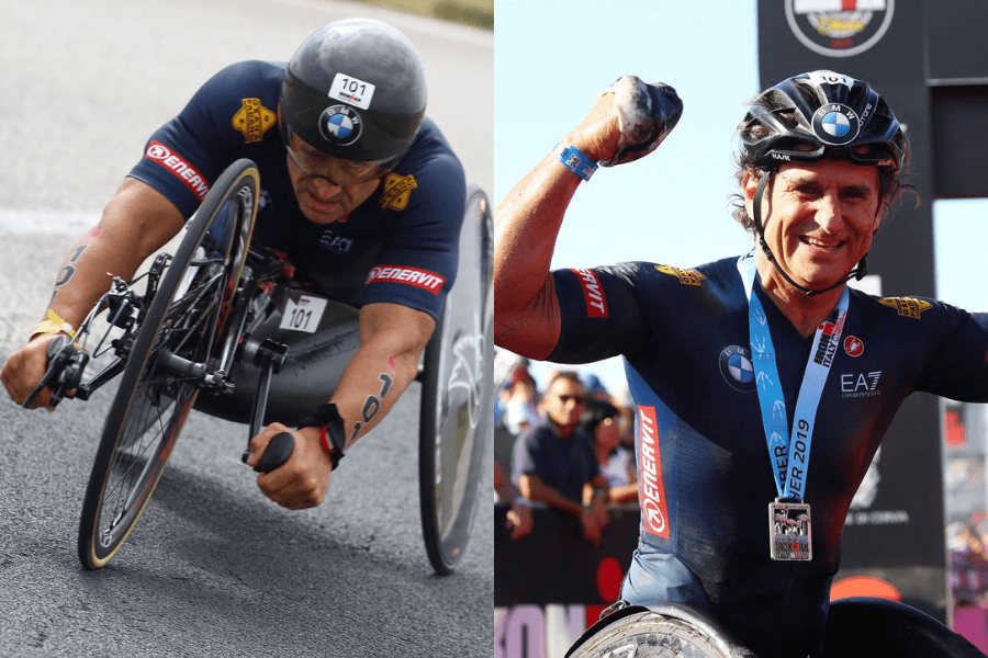 man racing in hand cycling race