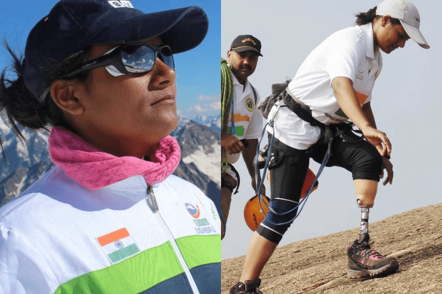 woman hiking with her prosthetic leg