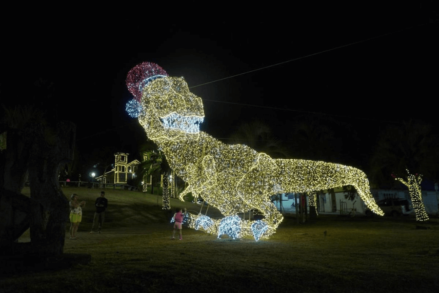 T-Rex in Christmas lights