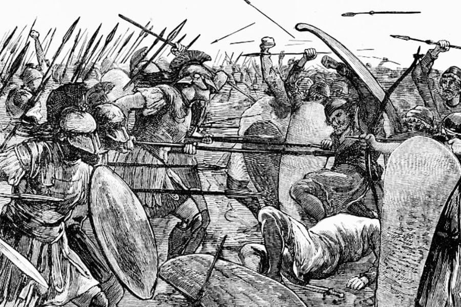 vlack and white illustration of Spartans at Plataea