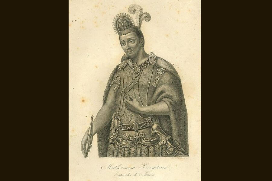 "Portrait of Moctezuma Xocoyotzin", steel engraving, pre-1879 from "Documents to support the claim of José María Lizaula to a pension granted to the heirs of the Emperor Moctezuma" 1531-1885