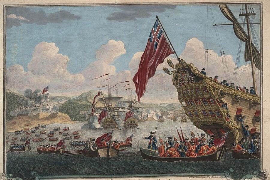 View of the English landing on the island of Cape Breton to attack the fortress of Louisbourg. 1745