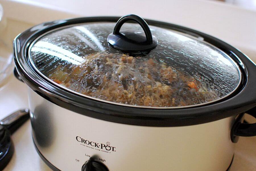 Crock pot filled up with food