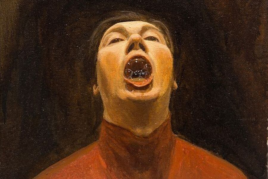 painting of a man gargling