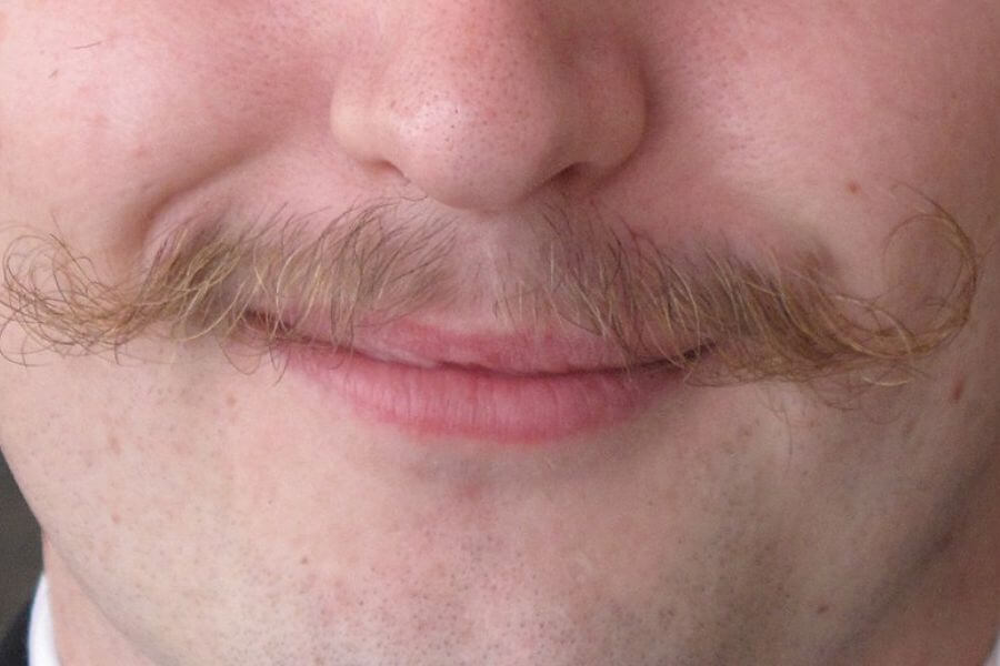 closeup to a white man's moustache