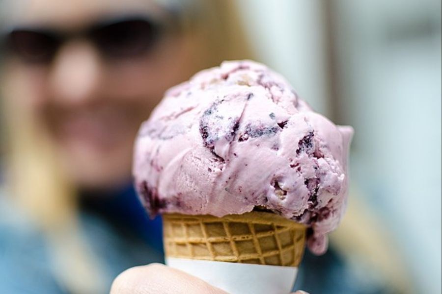 Blueberry ice cream cone 