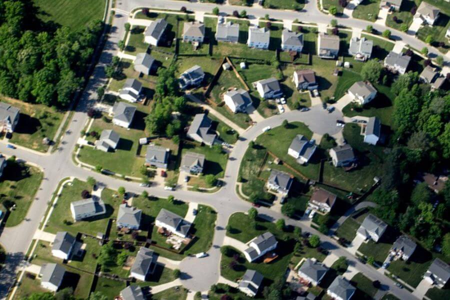 Aerial view of a suburban american neighberghood