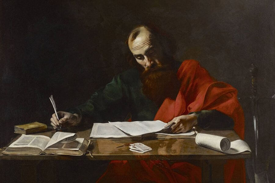 Probably Valentin de Boulogne - Saint Paul Writing His Epistles -